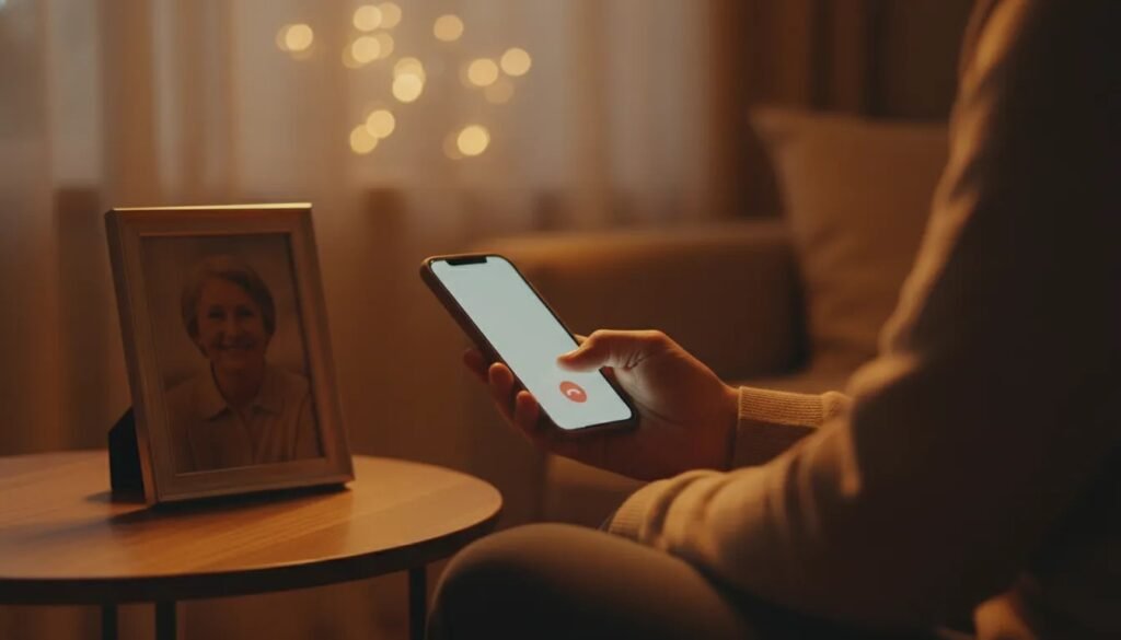 Une personne s’apprête à appeler sa maman depuis chez elle, exprimant l’importance de garder le lien familial