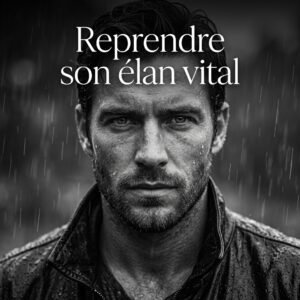 Audio guidé Reprendre son élan vital de Zanaya, visuel noir et blanc d'un homme déterminé sous la pluie pour retrouver son énergie