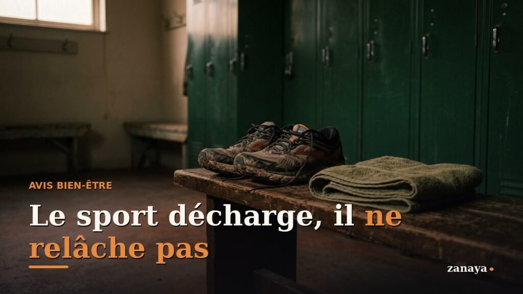 Chaussures de sport et serviette posées sur un banc de vestiaire calme après une séance pour évacuer le stress